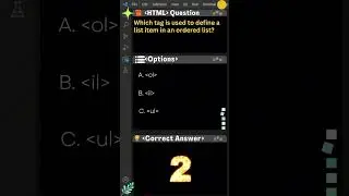 HTML Quiz 12: Which tag is used to define a list item in an ordered list? #html #htmlcoding #shorts
