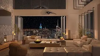 Evening a Warm Winter Gently Falling Snow - Cozy Apartment with Smooth Jazz Music to Sleep, Relax