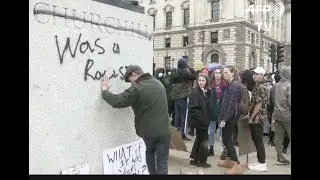 London: Man disrupts Black Lives Matter demo, kicks away protest signs at Churchill statue