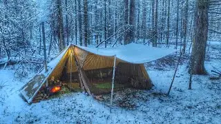 Hot Tent Winter Camping In Snow Fall