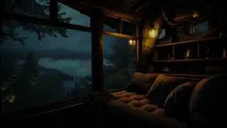 Wooden Room in the forest | Rain and Thunderstorm for Relaxing, Deep Sleep