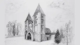 How to draw: Church in two point perspective (Church of Ják in Hungary)