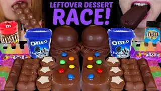 ASMR LEFTOVER DESSERT RACE! BIG M&MS ICE CREAM BAR, OREO SUNDAE, BUBBLY CHOCOLATE, MARSHMALLOWS