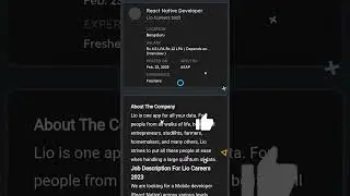React Native Developer at Lio with salary up to 12 LPA. 