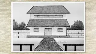 Beautiful Building House Pencil Drawing  Very Easy Scenery Drawing for Beginners