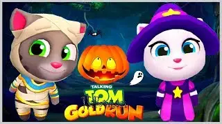 Talking Tom cat Mummy against the Witch Angela's Pumpkin challenge update in game for Gold