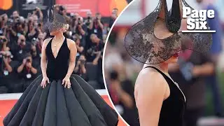 Lady Gaga makes a splash at Venice Film Festival in couture and gothic headpiece