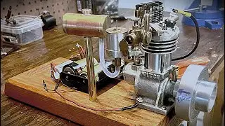Vintage homemade 10cc Model Ignition Four Stroke Gasoline Engine Hand starting and run.