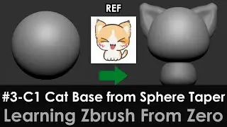 3-CuteCat1 Create Base from Sphere Zbrush 2020, Taper Deformer Customize Gizmo Operator