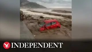 Greece flooding: Car swept into sea by fast flowing rivers