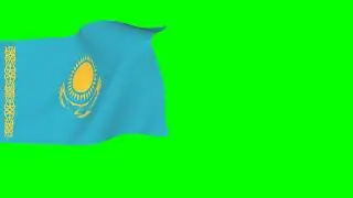 The flag of Kazakhstan in the wind behind the chroma key. 3d rendering.