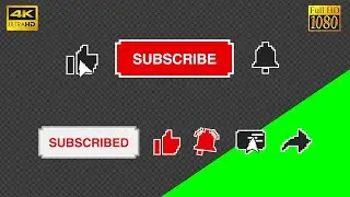 2 subscribe buttons with sound effects green screen, transparent 4K/HD | PIXEL animation