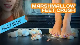 Feet crush marshmallow, barefoot