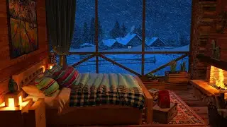 Deep Sleep with Blizzard and Fireplace Sounds | Cozy Winter Ambience, Snow Storm and Wind Sound