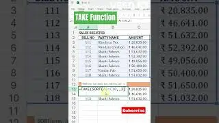 TAKE Function #excel #exceltutorial #short #shortvideo #ytshorts #advanceexcel  #excelformula