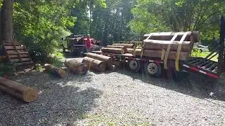 Unloading reclaimed Poplar logs