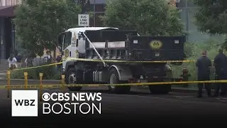 Surveillance video shows Boston police officer hit by truck