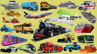 Learn the Names of Vehicles Police Cars, Ambulances, Fire Trucks, Planes, Cars, Trucks