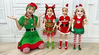 Sofia sews Christmas costumes for Princesses Doll!