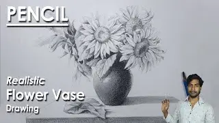 How to Draw A Realistic Flower Vase in Pencil | Sunflower Drawing | step by step