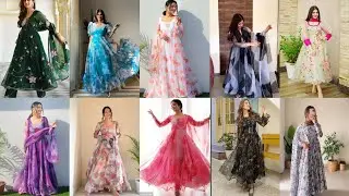 Latest Organza Flower Print dress Collection 2024 | Beautiful & Trendy organza frill dress design