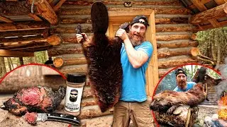 CAVEMAN COOKING the MASSIVE BEAVER (Survival Style!) - Catch, Cleaned, Fire Coal Cooked