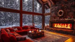 Cozy Winter Ambience❄️Light Winter Coffee Jazz Music & Crackling Fireplace Sounds🔥