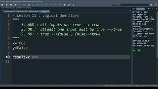 lesson 11:  logical AND,OR,NOT operators in python | Explain all logical operators in python