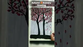 Beautiful 😍 Autumn Tree Scenery drawing / #shorts / #art