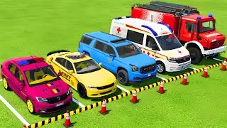 TRANSPORTING POLICE VEHICLES, AMBULANCE CAR, FIRE DEPARTMENT WITH TRUCKS ! Farming Simulator 22