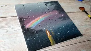 dark rainy day 🌧 easy acrylic painting ideas for beginners