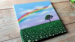 rainbow landscape painting / easy acrylic painting ideas for beginners ✨️