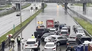 Heavy rain, flooding leaves drivers stranded on Montreal roadways