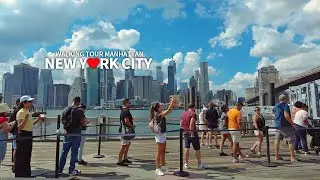 [4K] NEW YORK CITY - Manhattan Summer Walk, Brooklyn Bridge Park, Empire Fulton Ferry & Pebble Beach