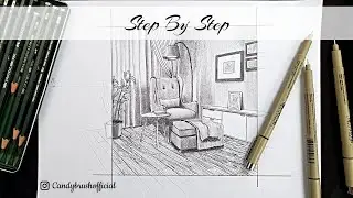 How to Draw A Reading Chair in A Living Room In Two-Point Perspective | Step By Step