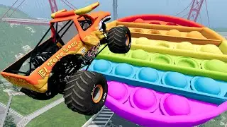 Destructive Monster Truck Crashes and High Speed Jumps Into Giant Pop It | BeamnNG Drive