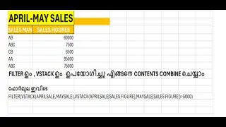 FILTER WITH VSTACK IN EXCEL MALAYALAM VERSION