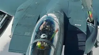 Small Talk During Mid-air Refuelling: KC-10 Refuels F-15 Eagles