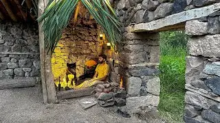 Bushcraft Building a Stone House. Survival in a 100  Year old Flour Mill - Fishing, Cooking - Part 1