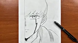 Easy anime drawing || How to draw Mash Burnedead half face step-by-step