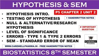 Hypothesis (complete) | SEM | Ch2 U 2 Probability || Biostatistics 8th Semester | Carewell pharma