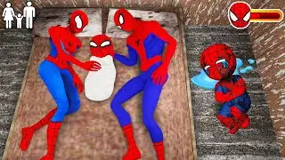 Playing as SpiderMan Family - New Baby in Granny House