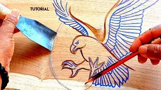 Hand carved wooden bird Eagle