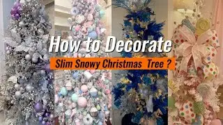 NEW 2024 Christmas Decor | How to decorate slim Flocked Christmas tree | CHRISTMAS 2024