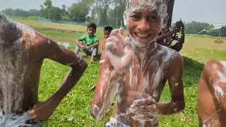 সাবান ঘষে শেষ করার প্রতিযোগিতা। Competition to finish the soap scrub