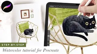 let's paint a black cat in Procreate! Procreate for beginners // digital watercolor illustration