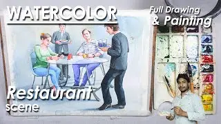 Watercolor Restaurant Scene Painting | Watercolor Composition | step by step Drawing & Painting