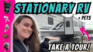 TOUR my NEW Stationary RV living Full Time SetUp at the RV Park!