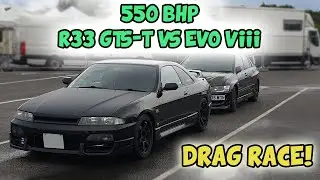 Nissan Skyline R33 GTST Vs Evo VIII | Drag Race, Santa Pod Race Track!