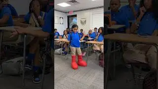 Girl comes to school with big red boots on 
